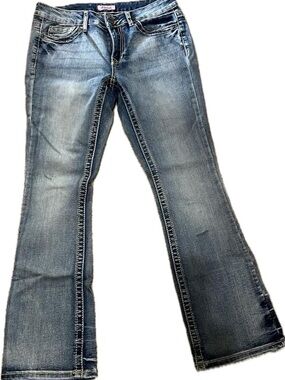 Vintage Wash Blue Flare Jeans - Wide Leg Denim